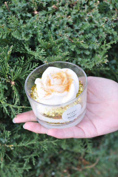 Peau d'âne bougie Verrine rose musc blanc