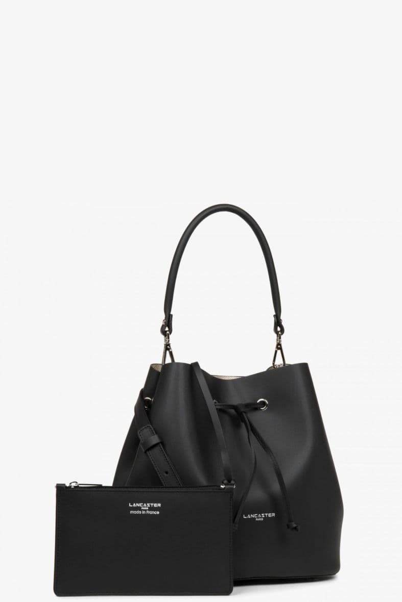 Leather Sac Seau Lancaster Noir Interieur Rouge 423-39 Grand Sac Seau à Poignée Lancaster Pur Element City 423