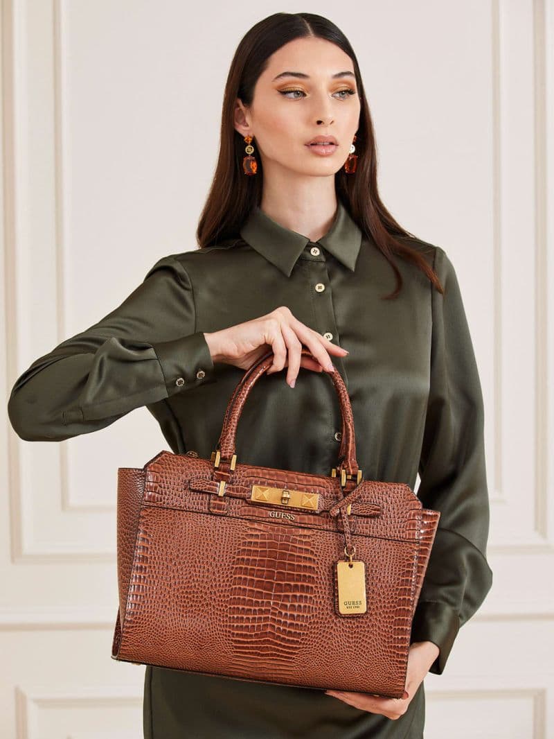 Sac Croco Sac Bandoulière Guess Marron Katey Sac Guess Dore