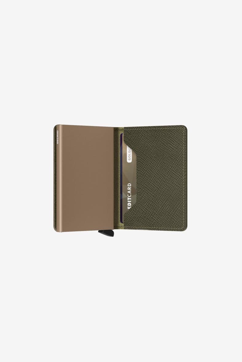 SECRID Slimwallet Saffiano Olive — vue 3