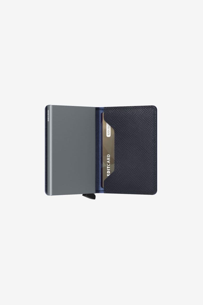 SECRID Slimwallet Saffiano Navy — vue 3
