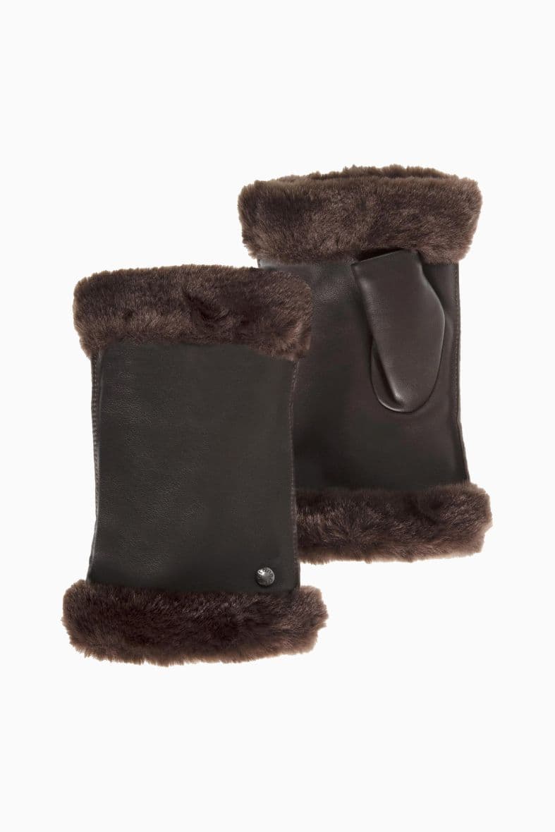 Isotoner Mitaines Pour Femme En Cuir D'agneau Pleine Fleur - Doublure Imitation Fourrure - Noir