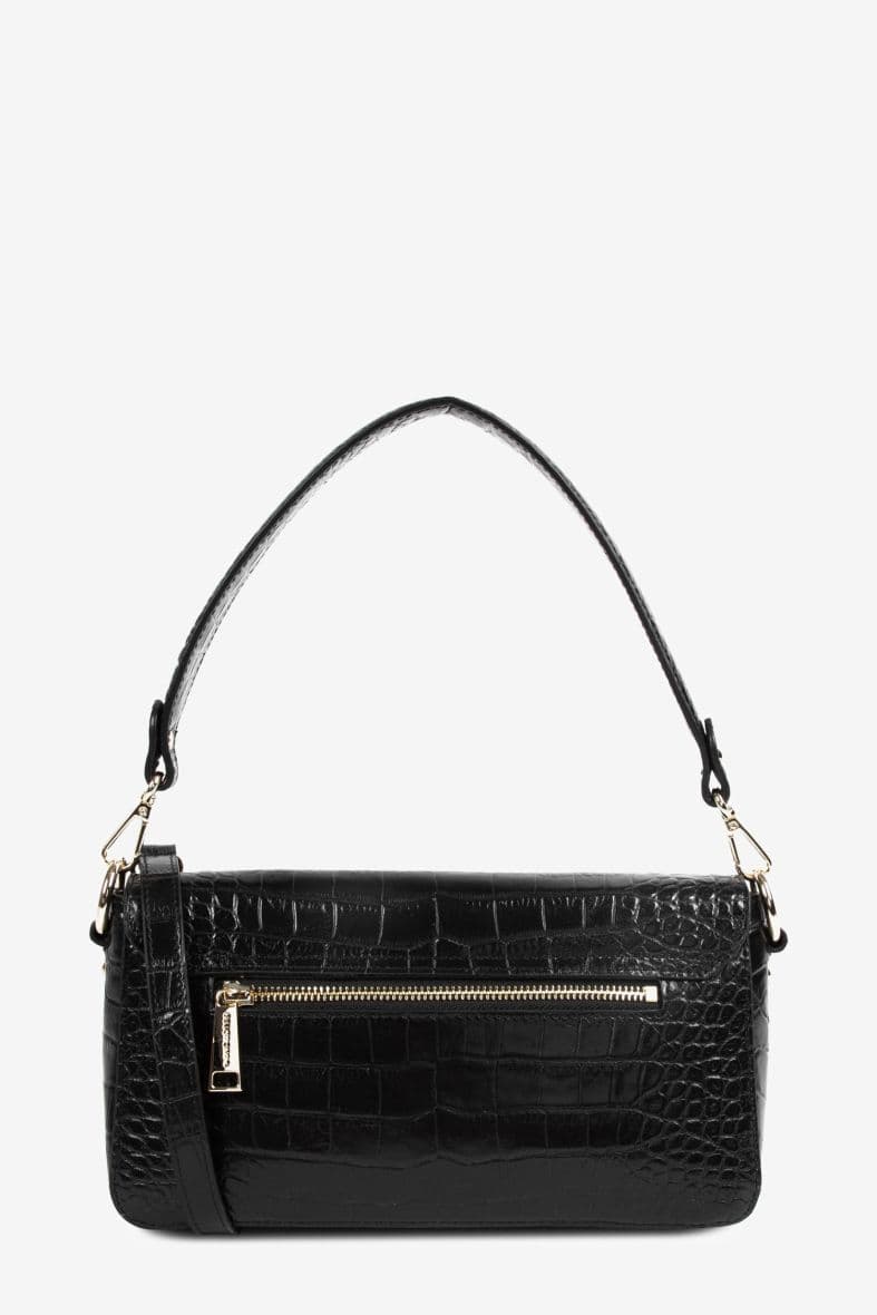 Sac Lancaster Exotic Croco Noir Cuir De Vachette Et 3 Poches